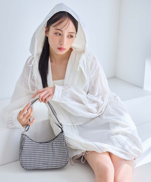 新品未使用 NYブランド サマースウェットの楽ちんミモレ丈ガウンアウター FFEIN（フェイン）】スタンドカラーナイロンジップアップジャケット