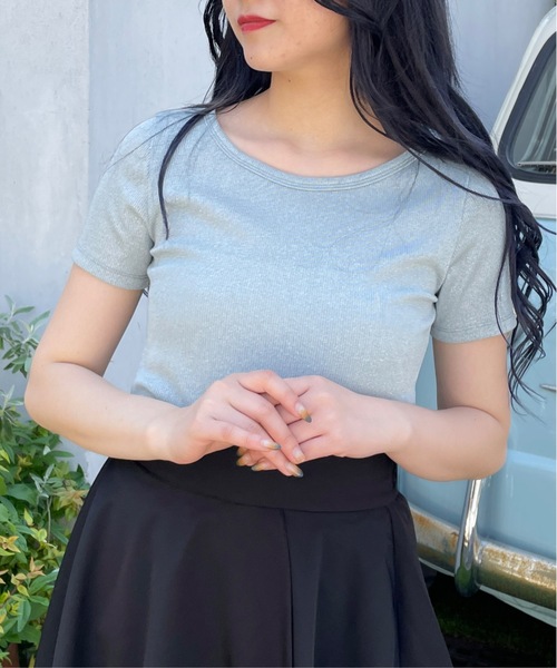 one way(ワンウェイ)の「ラメTシャツ(Tシャツ/カットソー・レディース・チャコールグレー/アイボリー/コバルトブルー/コーラルピンク・FREE)」の3枚目の写真