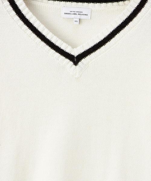 green label relaxing（グリーンレーベルリラクシング）の「コットン ラインVネック プルオーバー◆（ニット/セーター・キッズ・オフホワイト/ネイビー・S/105/M/115/L/125）」の10枚目の写真