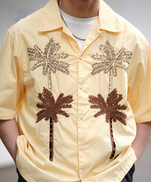 NOMA t.d.（ノーマティーディー）の「NOMA t.d. (ノーマティーディー) 別注 パームツリーエンブロイダリーシャツ（シャツ/ブラウス・メンズ・レッド/ホワイト×ホワイト/カーキ・5/3/4）」の6枚目の写真