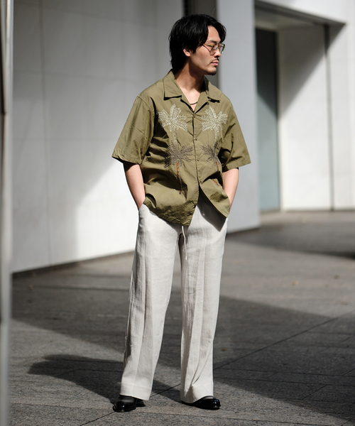 NOMA t.d.（ノーマティーディー）の「NOMA t.d. (ノーマティーディー) 別注 パームツリーエンブロイダリーシャツ（シャツ/ブラウス・メンズ・レッド/ホワイト×ホワイト/カーキ・5/3/4）」の7枚目の写真