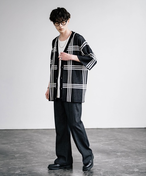 接触冷感 オーバーサイズチェック柄サマーニットカーディガン（カーディガン/ボレロ）｜Rocky Monroe（ロッキーモンロー）