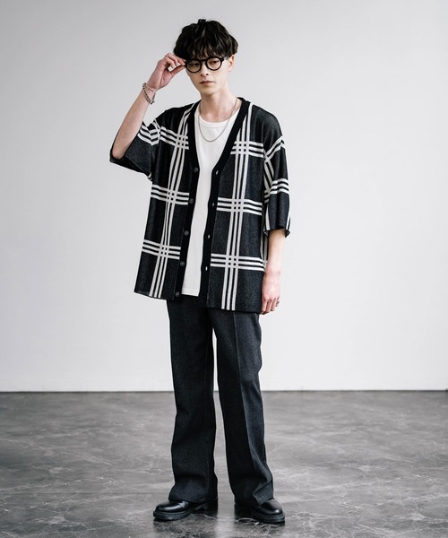 接触冷感 オーバーサイズチェック柄サマーニットカーディガン（カーディガン/ボレロ）｜Rocky Monroe（ロッキーモンロー）