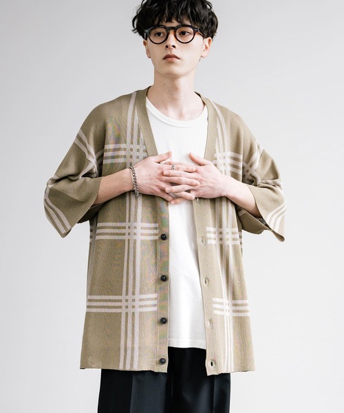 接触冷感 オーバーサイズチェック柄サマーニットカーディガン（カーディガン/ボレロ）｜Rocky Monroe（ロッキーモンロー）