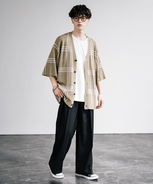 接触冷感 オーバーサイズチェック柄サマーニットカーディガン（カーディガン/ボレロ）｜Rocky Monroe（ロッキーモンロー）