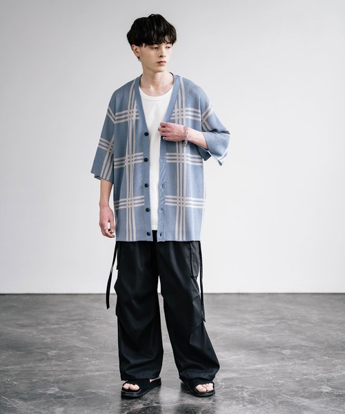 接触冷感 オーバーサイズチェック柄サマーニットカーディガン（カーディガン/ボレロ）｜Rocky Monroe（ロッキーモンロー）