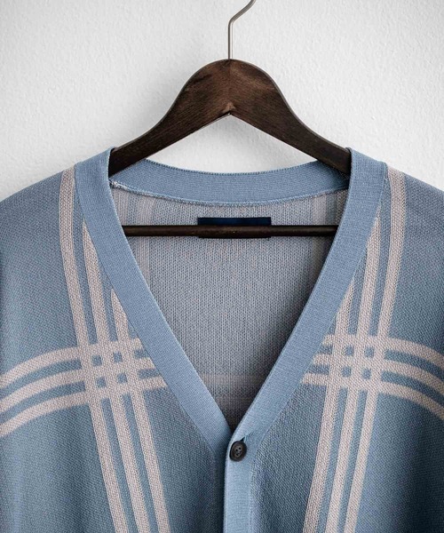 接触冷感 オーバーサイズチェック柄サマーニットカーディガン