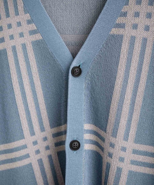 接触冷感 オーバーサイズチェック柄サマーニットカーディガン