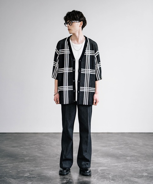 接触冷感 オーバーサイズチェック柄サマーニットカーディガン（カーディガン/ボレロ）｜Rocky Monroe（ロッキーモンロー）
