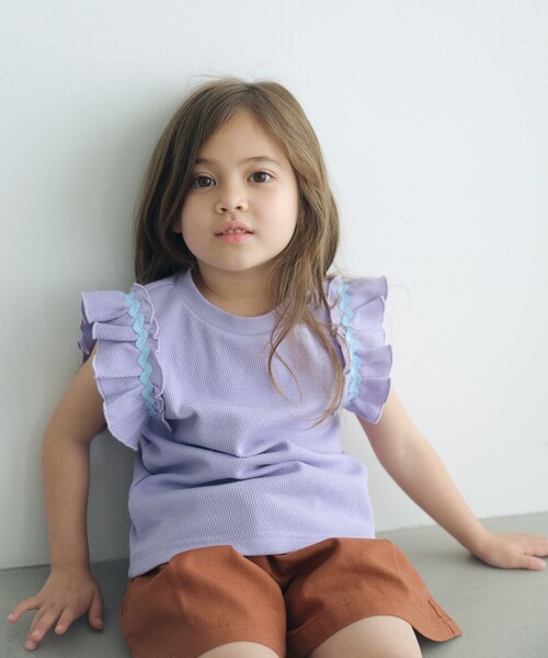 green label relaxing（グリーンレーベルリラクシング）の「ハニカム ナミナミテープ Tシャツ 100cm-130cm（Tシャツ/カットソー・キッズ・オフホワイト/ライラック/オレンジ・120cm/110cm/100cm/130cm）」の2枚目の写真