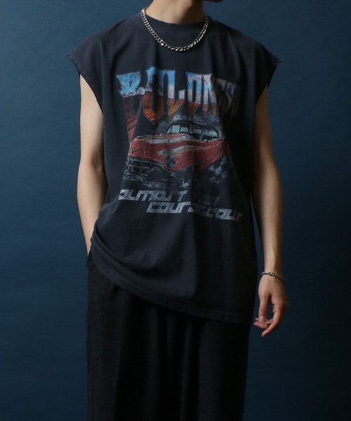 ANPAS（アンパス）の「Vintage Design Pigment No Sleeve Shirts/ピグメント加工 オーバーサイズ ヴィンテージライク ロックプリント ノースリーブシャツ レディース メンズ（タンクトップ・メンズ・ブラック系その他2/ブラック系その他/ブラック系その他3・M/L）」の3枚目の写真