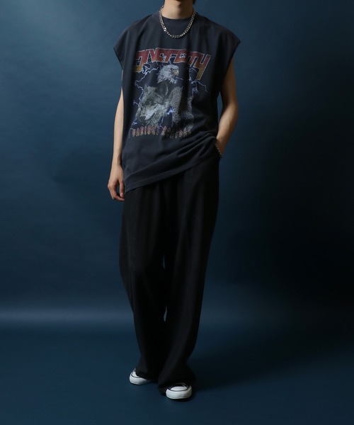 ANPAS（アンパス）の「Vintage Design Pigment No Sleeve Shirts/ピグメント加工 オーバーサイズ ヴィンテージライク ロックプリント ノースリーブシャツ レディース メンズ（タンクトップ・メンズ・ブラック系その他2/ブラック系その他/ブラック系その他3・M/L）」の5枚目の写真