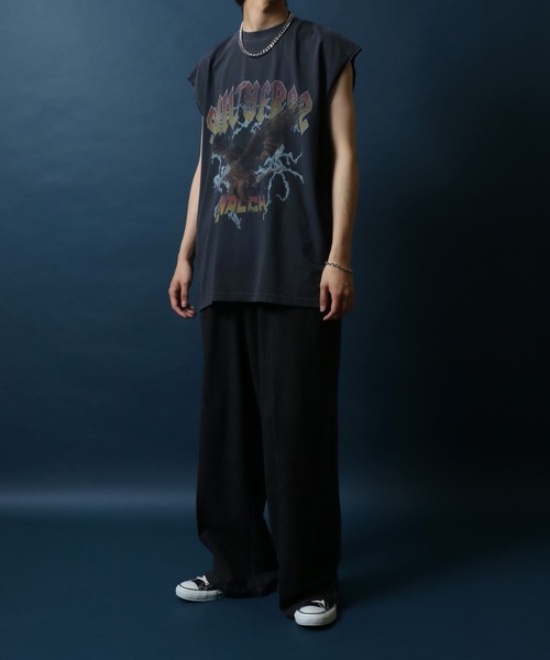 ANPAS（アンパス）の「Vintage Design Pigment No Sleeve Shirts/ピグメント加工 オーバーサイズ ヴィンテージライク ロックプリント ノースリーブシャツ レディース メンズ（タンクトップ・メンズ・ブラック系その他2/ブラック系その他/ブラック系その他3・M/L）」の4枚目の写真