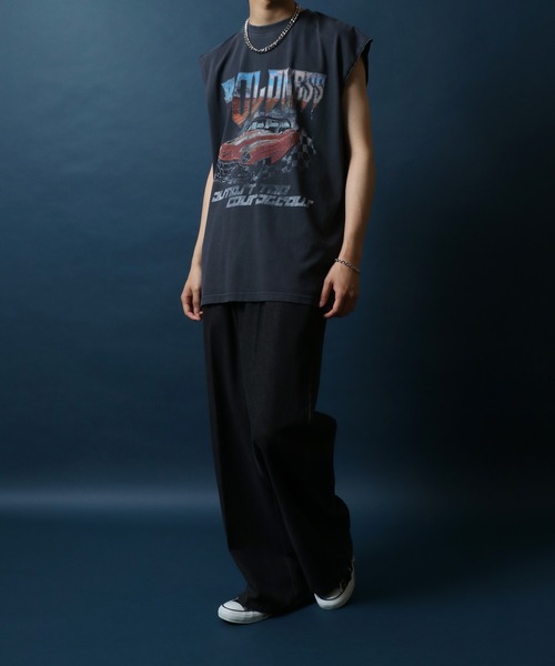 ANPAS（アンパス）の「Vintage Design Pigment No Sleeve Shirts/ピグメント加工 オーバーサイズ ヴィンテージライク ロックプリント ノースリーブシャツ レディース メンズ（タンクトップ・メンズ・ブラック系その他2/ブラック系その他/ブラック系その他3・M/L）」の6枚目の写真