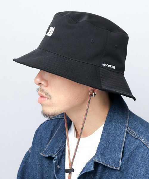 Mr.COVER(ミスターカバー)の「チェーン刺繍 ロングブリム バケットハット あご紐付き つば長・深め(ハット・メンズ・ネイビー/オフホワイト/ブラック/カーキ・FREE)」の9枚目の写真