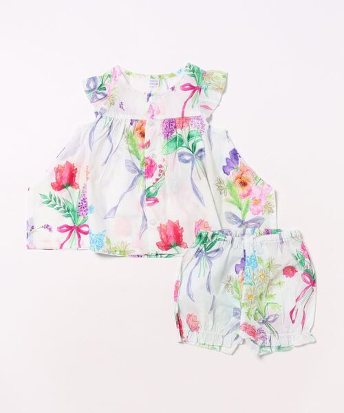 HAKKA BABY（ハッカベビー）の「[ベビー]ロングリボンブーケプリントチュニックパンツセット（チュニック・キッズ・イエロー/ホワイト・90cm/80ｃｍ）」の2枚目の写真