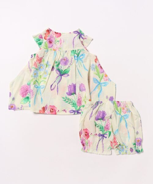 HAKKA BABY（ハッカベビー）の「[ベビー]ロングリボンブーケプリントチュニックパンツセット（チュニック・キッズ・イエロー/ホワイト・90cm/80ｃｍ）」の3枚目の写真