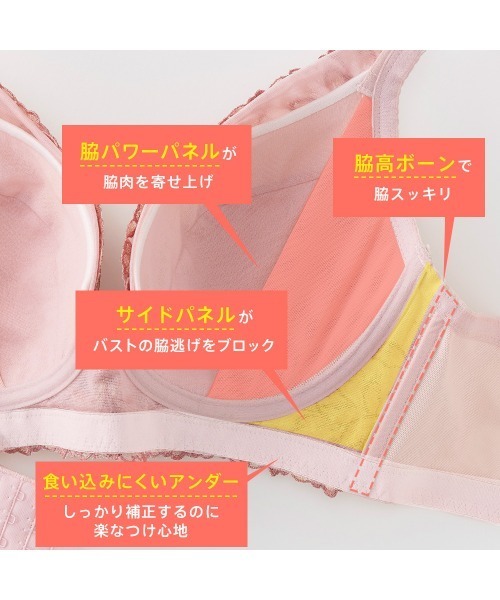 aimerfeel(エメフィール)の「【グラマーサイズ】【脇肉をしっかり集めてスッキリ見え】グリッターフラワー バーレスク脇高ブラ(R) 単品ブラジャー (FGHカップ)(ブラジャー・レディース・サーモンピンク・F65/G65/H65/F70/G70/H70/F75/G75/H75/F80/G80/H80)」の2枚目の写真