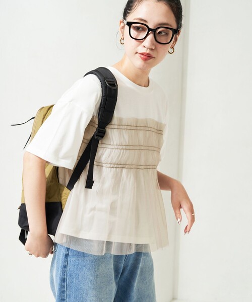 限定展開チュールフリルドッキング半袖Tシャツ