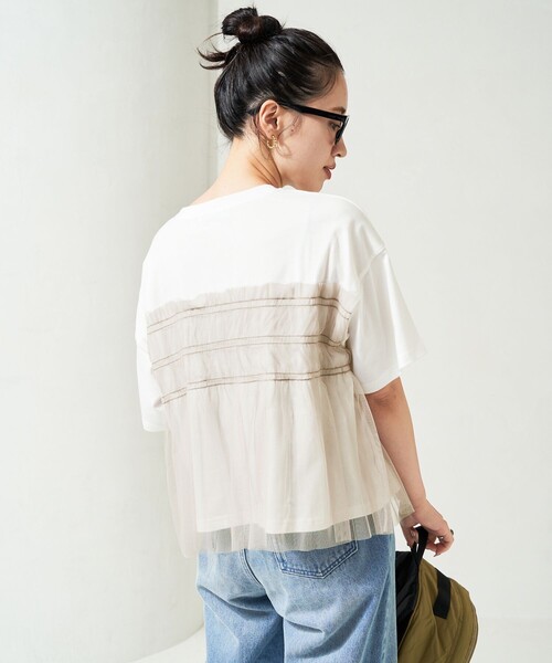 限定展開チュールフリルドッキング半袖Tシャツ