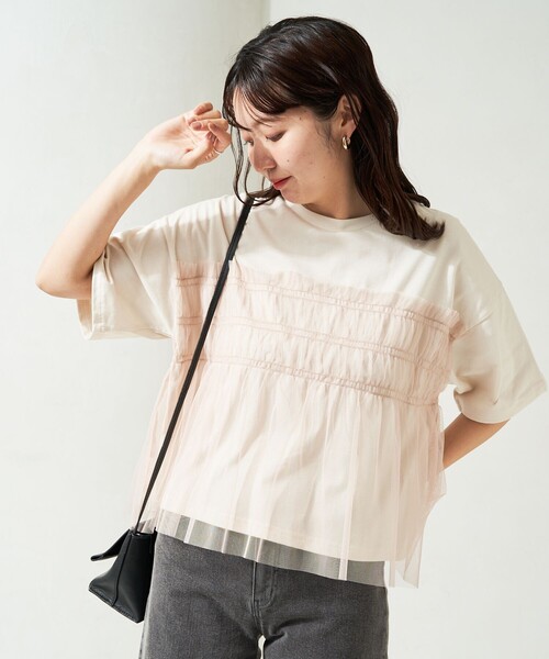 限定展開チュールフリルドッキング半袖Tシャツ