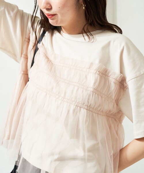 限定展開チュールフリルドッキング半袖Tシャツ