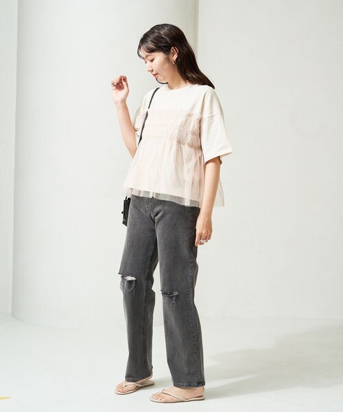 セール】限定展開 チュール フリル ドッキング 半袖 Tシャツ（T