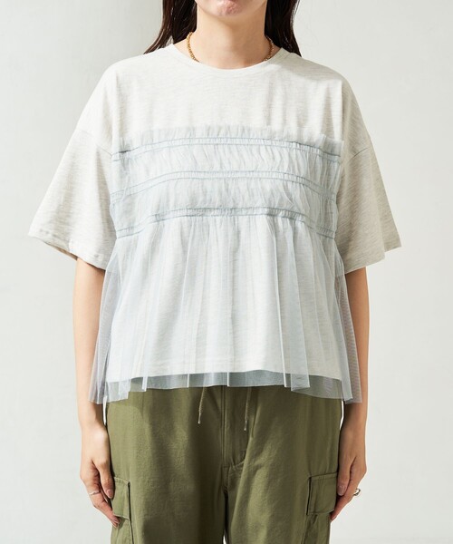 セール】限定展開 チュール フリル ドッキング 半袖 Tシャツ（T