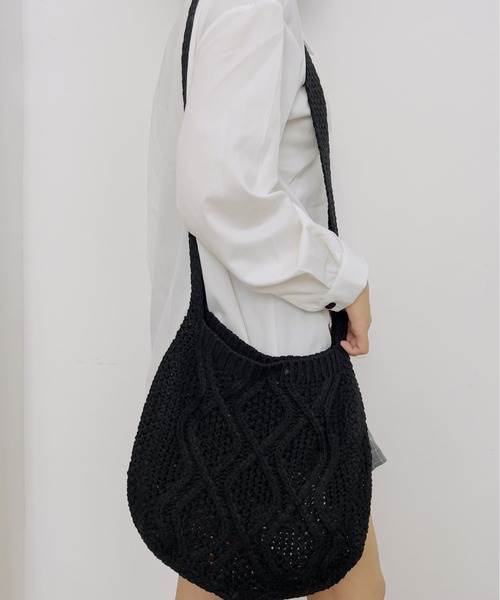 ショルダーバッグ・ポシェット ^LEATHERY^ Ribbon angora knit shoulder bag BLACK LRBG4403BK GUESS® Eco Jazlynn mini shoulder bag Women