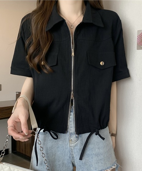 Girly Doll(ガーリードール)の「ジップアップ半袖ジャケット(その他アウター・レディース・ブラック/ホワイト/ピンク・L/XL)」の2枚目の写真