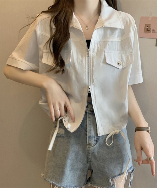 Girly Doll(ガーリードール)の「ジップアップ半袖ジャケット(その他アウター・レディース・ブラック/ホワイト/ピンク・L/XL)」の9枚目の写真