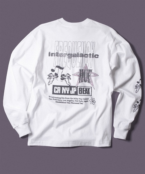 HUF（ハフ）の「INTERGALACTIC FREQUENCY LS TEE  / HUF ハフ ロングスリーブTシャツ ロンT（Tシャツ/カットソー・メンズ・ホワイト/ブラウン系その他/ブラック・X-LARGE/LARGE/MEDIUM/SMALL）」の2枚目の写真