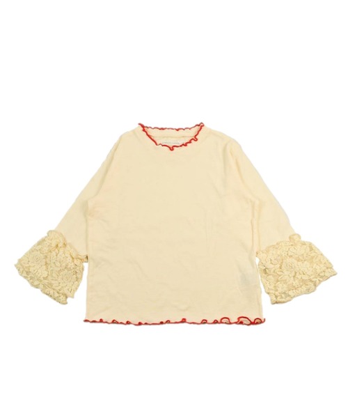 CALMIA(カルミア)の「レースショルダートップス(Tシャツ/カットソー・キッズ・チャコール/レッド/オフホワイト・130/140/150/90/100/110/120)」の1枚目の写真