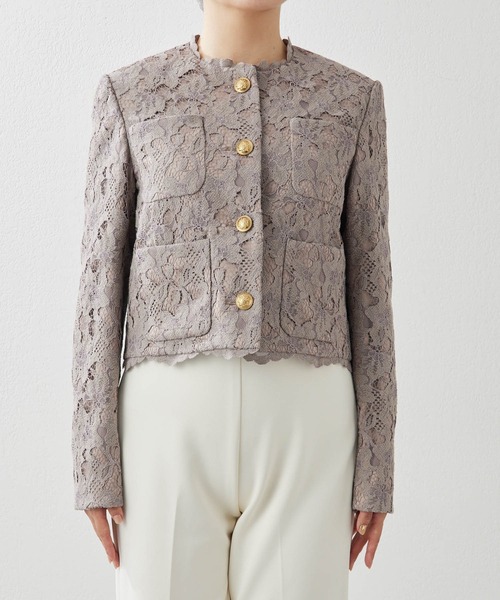 Whim Gazette（ウィムガゼット）の「レースジャケット（ノーカラージャケット・レディース・オフホワイト/モカ・FREE）」の22枚目の写真