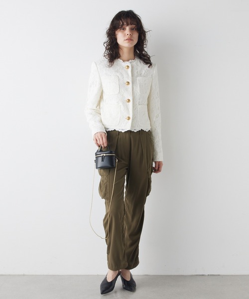 Whim Gazette（ウィムガゼット）の「レースジャケット（ノーカラージャケット・レディース・オフホワイト/モカ・FREE）」の14枚目の写真