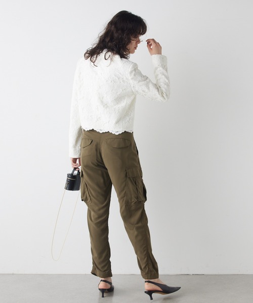 Whim Gazette（ウィムガゼット）の「レースジャケット（ノーカラージャケット・レディース・オフホワイト/モカ・FREE）」の18枚目の写真