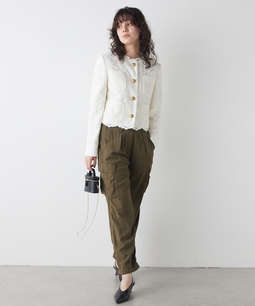 Whim Gazette（ウィムガゼット）の「レースジャケット（ノーカラージャケット・レディース・オフホワイト/モカ・FREE）」の21枚目の写真
