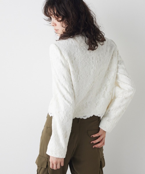 Whim Gazette（ウィムガゼット）の「レースジャケット（ノーカラージャケット・レディース・オフホワイト/モカ・FREE）」の17枚目の写真