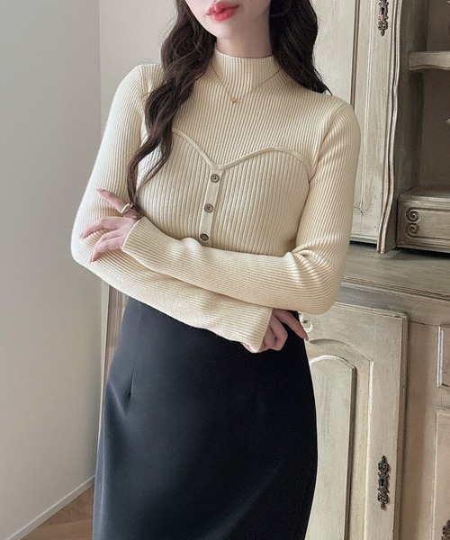 セール】ラメビスチェリブニットトップス（ニット/セーター）｜Meiru