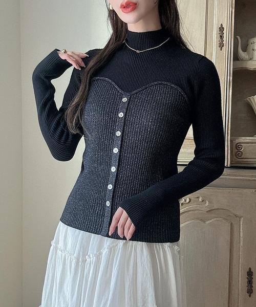 セール】ラメビスチェリブニットトップス（ニット/セーター）｜Meiru