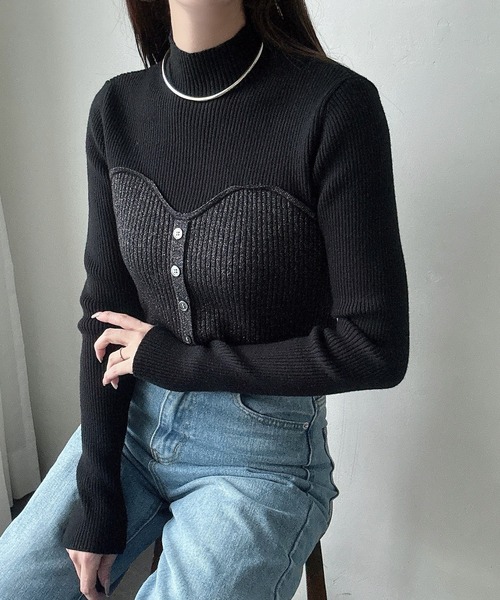Meiru(メイル)の「ラメビスチェリブニットトップス(ニット/セーター・レディース・アイボリー/ブラック/チャコール・LARGE/MEDIUM)」の9枚目の写真
