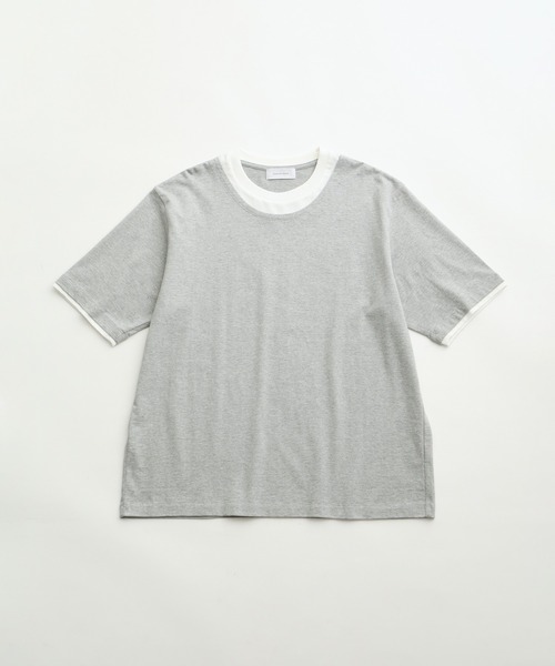 ADAM ET ROPE'（アダムエロペ）の「ラウンドネック レイヤード Tシャツ / ユニセックス（Tシャツ/カットソー・メンズ・ライトグレー/ブラック/ベージュ・L/M）」の3枚目の写真