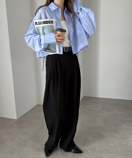 andme（アンドミー）の「無地/ストライプショート丈リボンシャツブラウス（シャツ/ブラウス・レディース・オフホワイト/ライトブルー/グレー×ホワイト/ネイビー×ホワイト・M）」の6枚目の写真