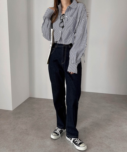 andme（アンドミー）の「無地/ストライプショート丈リボンシャツブラウス（シャツ/ブラウス・レディース・オフホワイト/ライトブルー/グレー×ホワイト/ネイビー×ホワイト・M）」の7枚目の写真