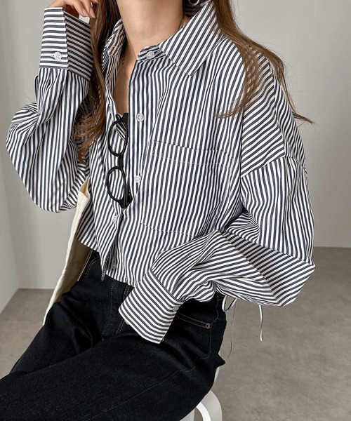 andme（アンドミー）の「無地/ストライプショート丈リボンシャツブラウス（シャツ/ブラウス・レディース・オフホワイト/ライトブルー/グレー×ホワイト/ネイビー×ホワイト・M）」の19枚目の写真