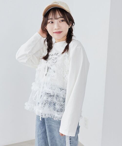 MAJESTIC LEGON（マジェスティックレゴン）の「フリルレースシアービスチェ（キャミソール・レディース・ブラック/ピンクベージュ/ホワイト系その他・MEDIUM）」の5枚目の写真