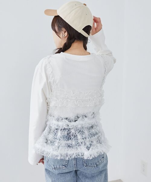 MAJESTIC LEGON（マジェスティックレゴン）の「フリルレースシアービスチェ（キャミソール・レディース・ブラック/ピンクベージュ/ホワイト系その他・MEDIUM）」の6枚目の写真