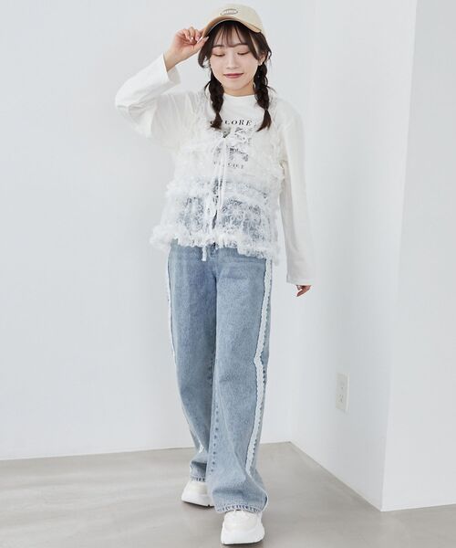 MAJESTIC LEGON（マジェスティックレゴン）の「フリルレースシアービスチェ（キャミソール・レディース・ブラック/ピンクベージュ/ホワイト系その他・MEDIUM）」の8枚目の写真