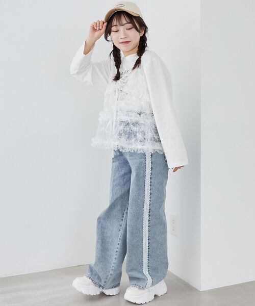 MAJESTIC LEGON（マジェスティックレゴン）の「フリルレースシアービスチェ（キャミソール・レディース・ブラック/ピンクベージュ/ホワイト系その他・MEDIUM）」の9枚目の写真