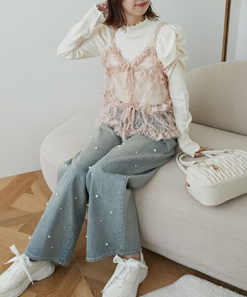 MAJESTIC LEGON（マジェスティックレゴン）の「フリルレースシアービスチェ（キャミソール・レディース・ブラック/ピンクベージュ/ホワイト系その他・MEDIUM）」の11枚目の写真